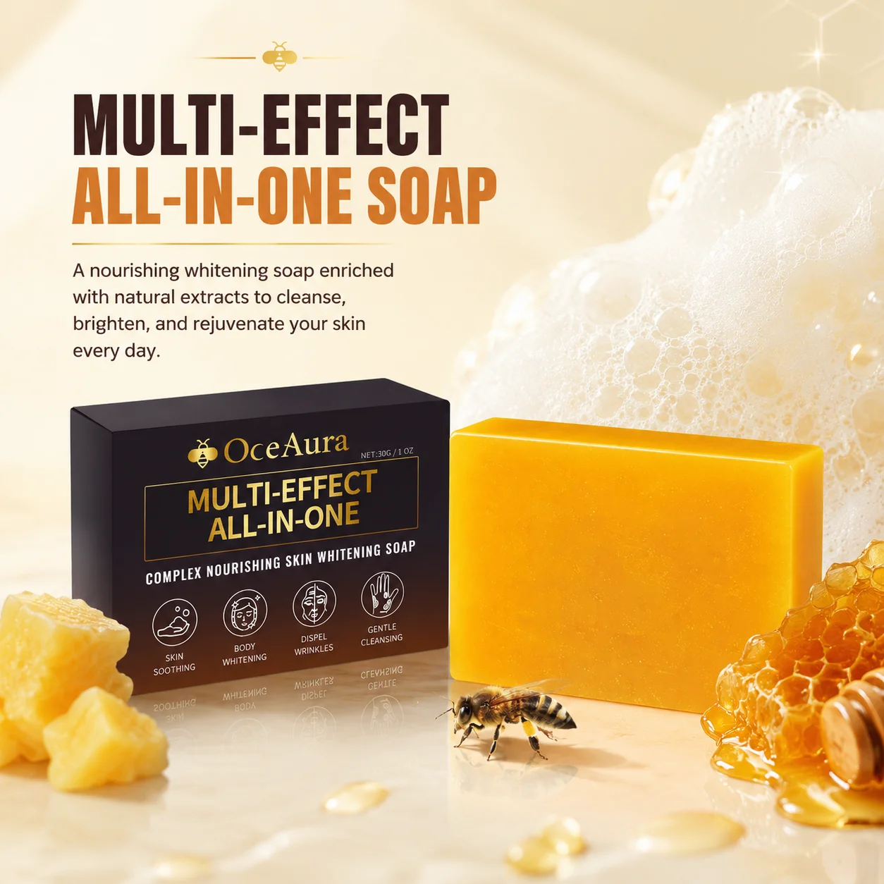 Castor Oil Soap - สบู่กรดโคจิก OCEAURA สำหรับลดจุดด่างดำ ปรับปรุงปัญหาผิวคล้ำเสีย ขัดผิวอย่างอ่อนโยน สบู่ทำความสะอาดผิวหน้าและผิวกายแบบออร์แกนิก