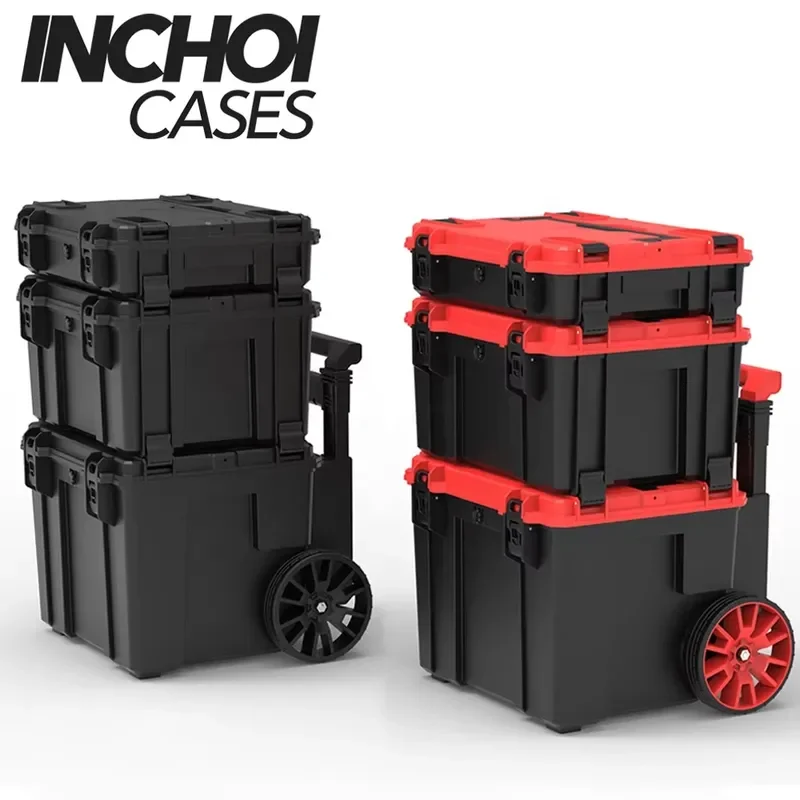 INCHOI CASES Professional Stackable Mobile Tool Box with Wheels Toolbox Outdoor Trolley Wheeled Waterproof Hard Plastic Case