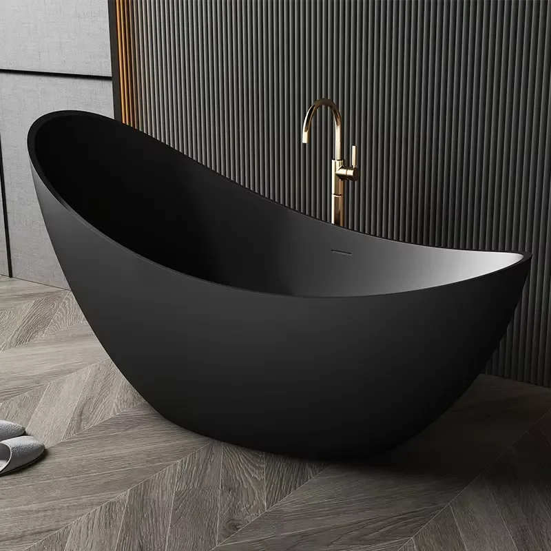 Luxury Freestanding Oval Bathtub Solid Surface Stone Resin Tub Matte White Modern Design for Bathroom Home Decor