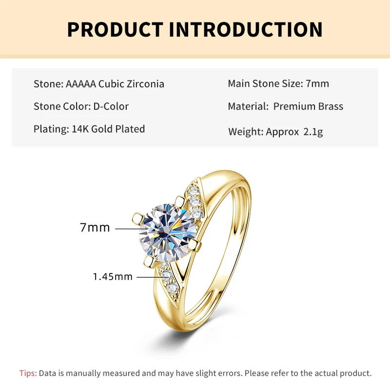 14K Vergoldeter CZ Labor-Diamant Versprechen-Ring 7mm Rundschliff Kubischer Zirkonia Hochzeits-Verlobungsringe für Frauen – Detail 2