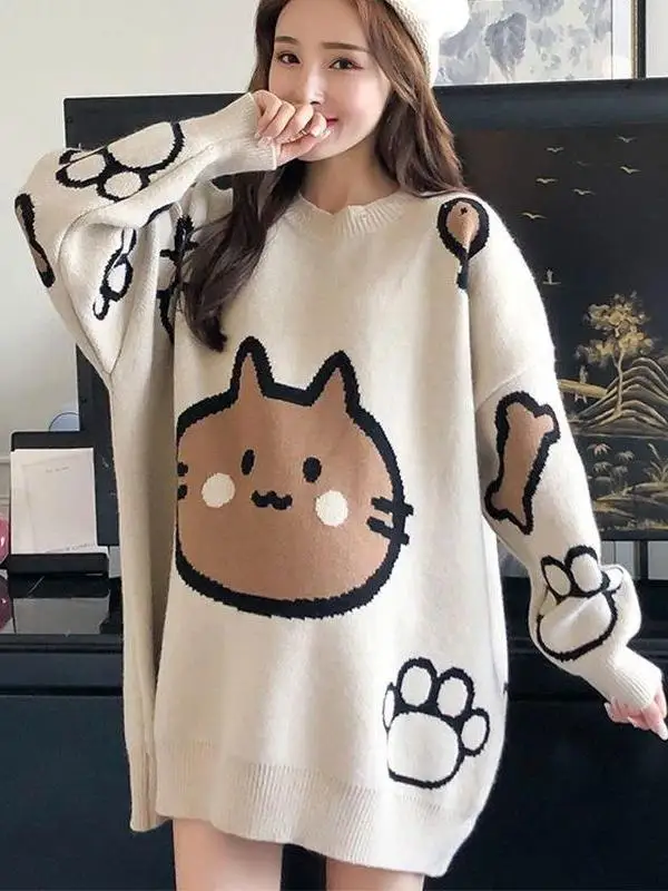 

Ladies' Fashionable Pattern Loose Fit round Neck Lazy Style Sweater Soft Knitted Top Women's Autumn Winter Popular Outerwear