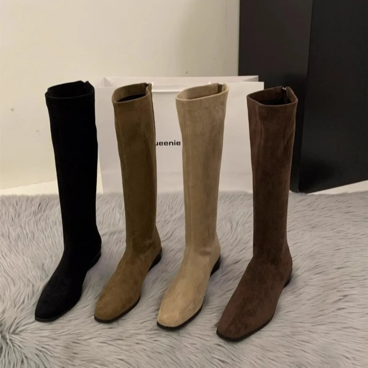 New Suede Warm Fashion Chelsea Boots Autumn Designer Retro Ladies Knee High Boots Comfortable Non-slip Low Heel Boots Women