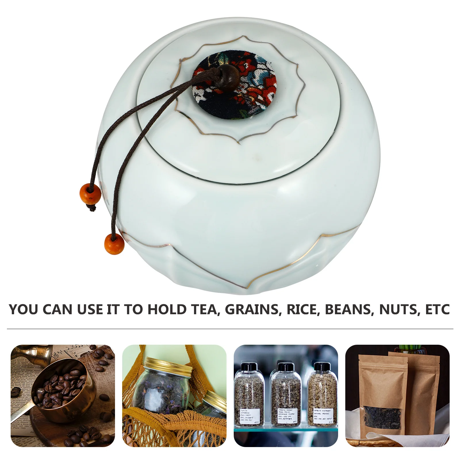 

1Pcs Lotus Pattern Gold Ceramic Tea Canister Sealed Storage Jar Kitchen Airtight Dry Food Container Reusable