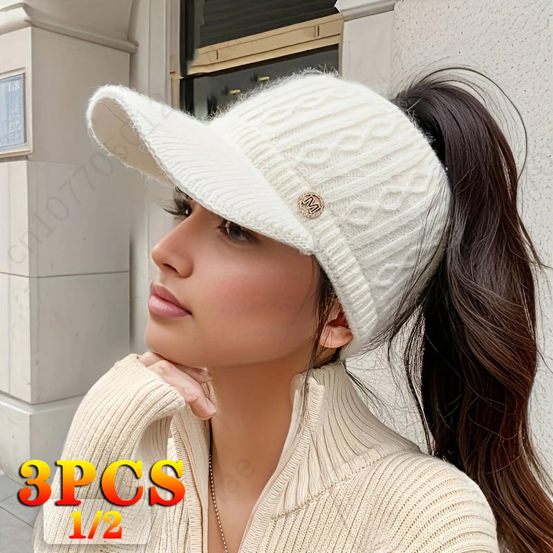 Autumn and Winter Woolen Duck Tongue Cap Teenage Fashion Versatile Hat Female Leakage Ponytail Outdoor Padded Warm Knitted Cap