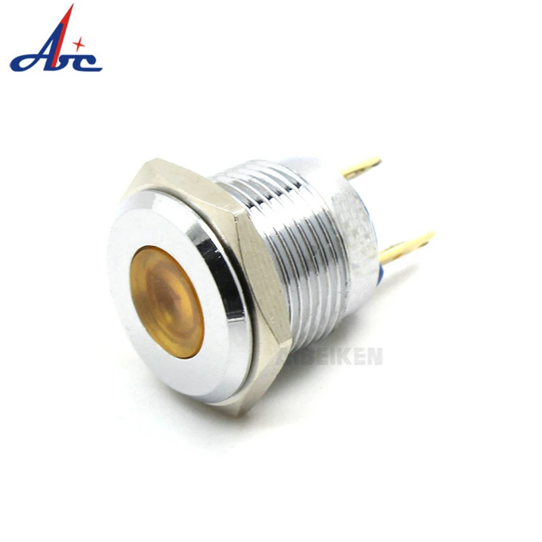 

16mm Flat Head Indicator Light 3-220V AC/DC Industrial Metal Pilot Lamp with 2Pin Terminal LED Signal Indicator Lamp