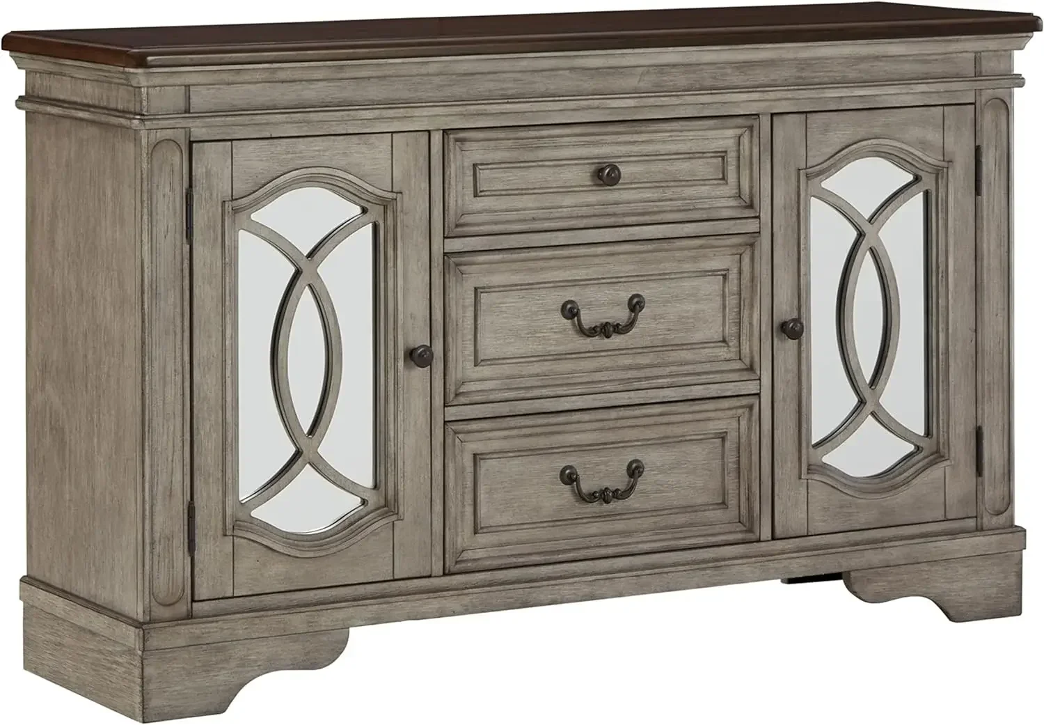 Ashley Londenbay-Servidor de jantar com 3 gavetas, 2 portas de armário, Signature Design, Classic Farmhouse, Brown e cinza