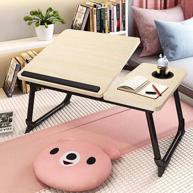 Adjustable Laptop Table Stand 45kg Load Bearing Pink White Small Folding Computer Standing Desk for Lap Reading Study on Bed