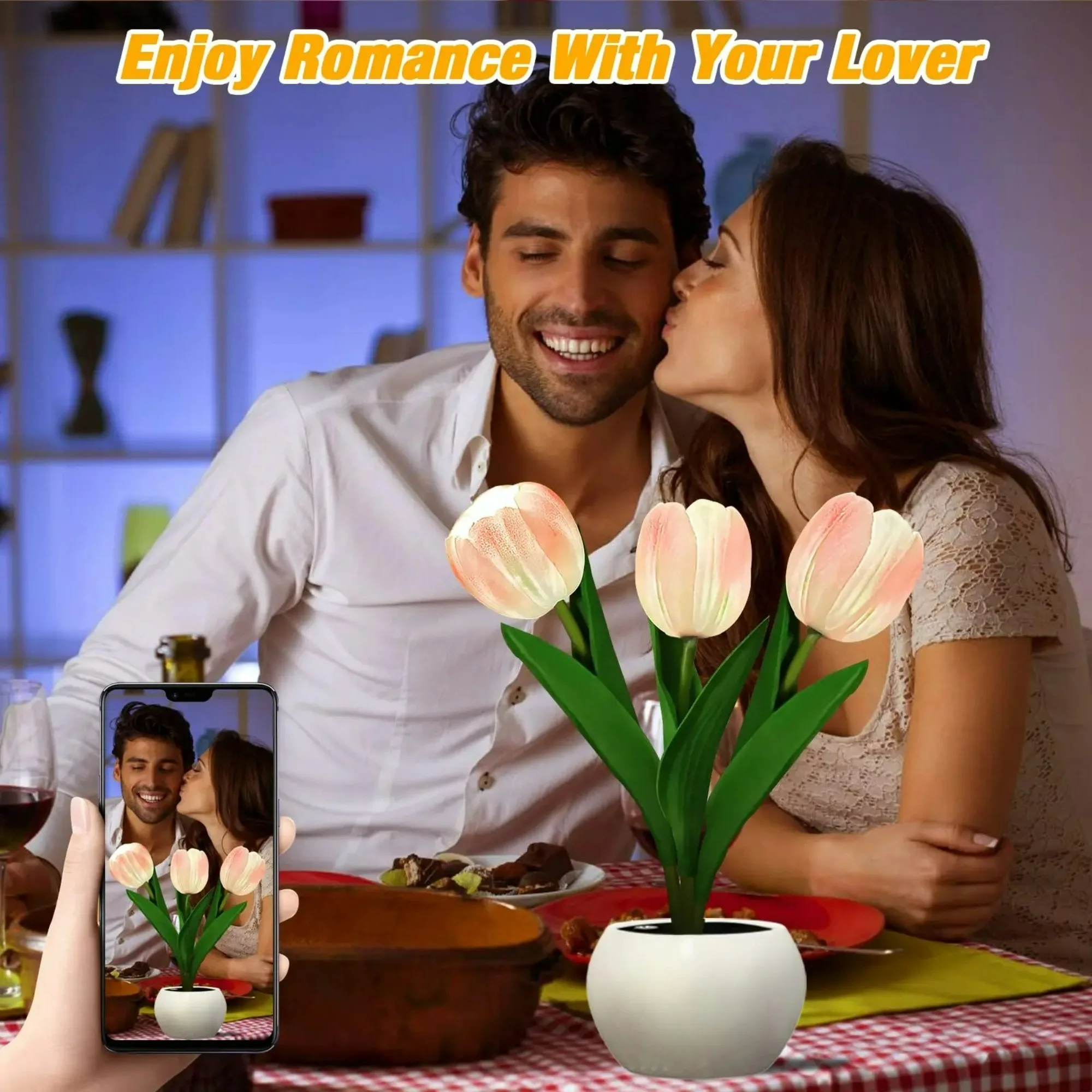 LED Tulip Lamp Touch and Button Dimming Simulation Flower Atmosphere Desk Light Room Table Decoration Lamp Gift for Girl Friend