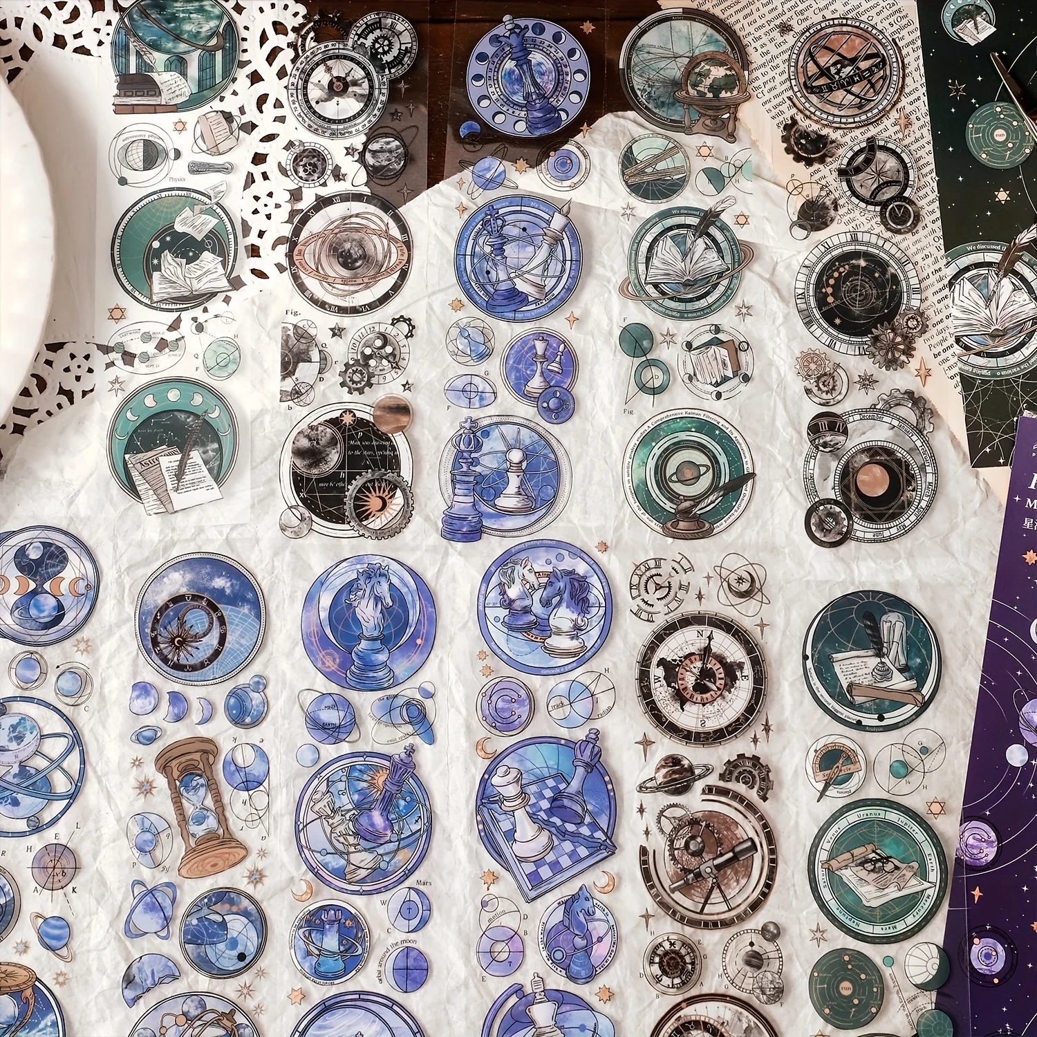 6 Sheets  Crystal Ink Retro PET  Stickers for Scrapbooking DIY Decorative Material Collage Journaling