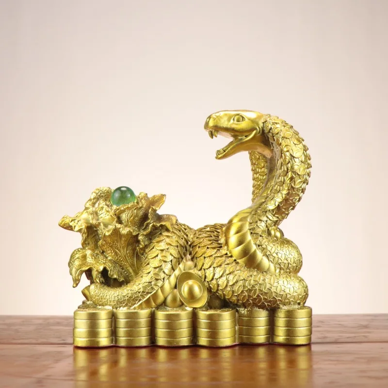 Copper , , Zodiac , Fortune , Money Cobra, Cabbage Auspicious Snake Ornament