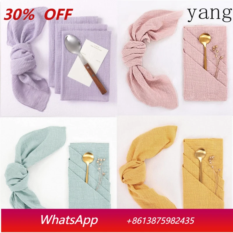 

YJQ 10pcs Locked Edge Napkins Bamboo Cotton Mouth Wedding Party Western Placemat Table Decoration