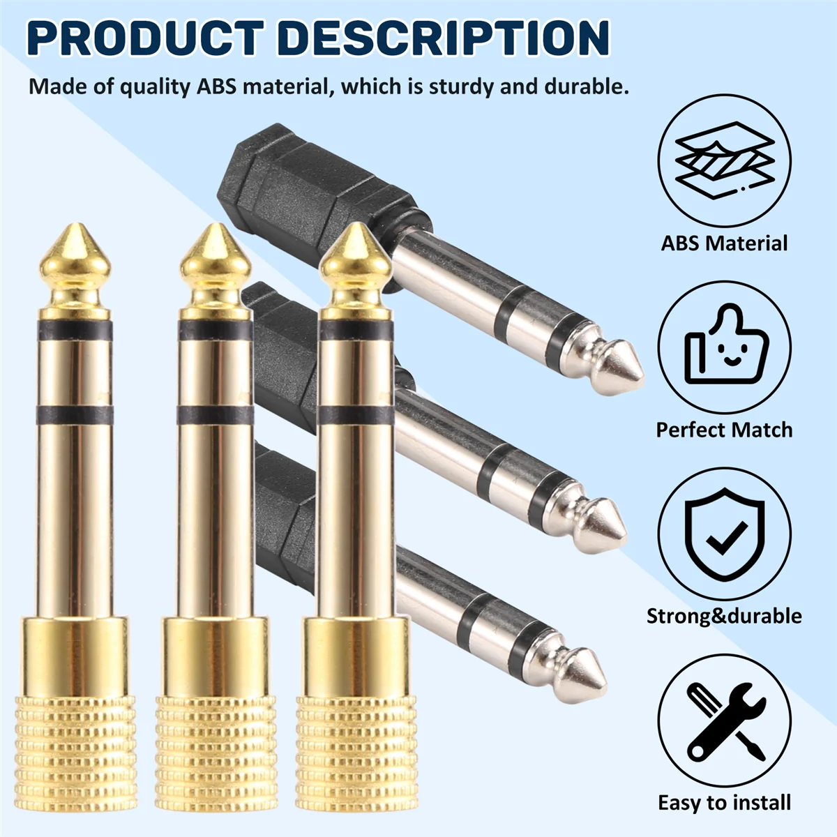 6 Pieces Headphone Adapter 6.35 mm(1/4 inch) Male to 3.5 mm(1/8 inch) Female Stereo Audio Earphone Jack Adapter, Black/Gold Plat image 4
