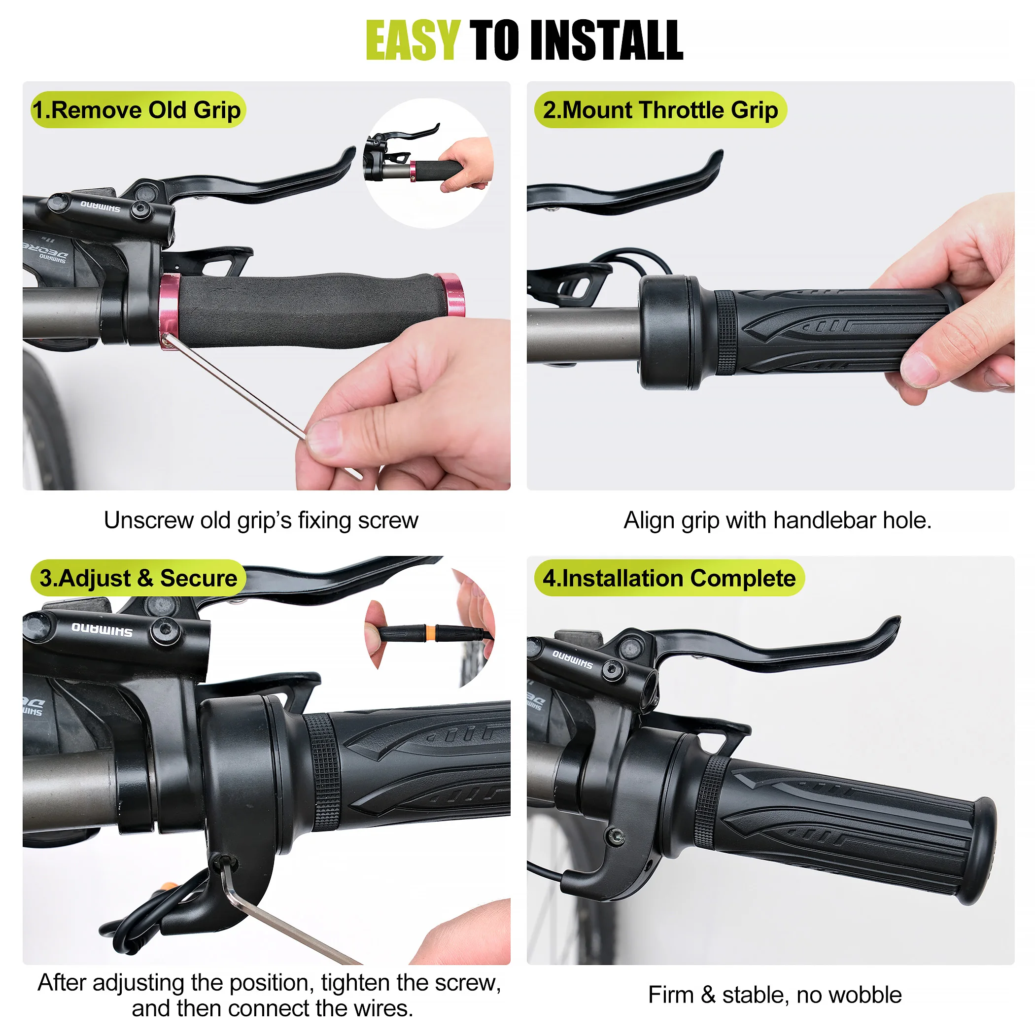 1 Paar Elektrofahrrad/Motorrad Gasgriffe, 3-polig Rutschfest, 20X E-Bike Lenkergriffe, Wasserdicht für 22,2mm (0,874 Zoll) Lenker – Detail 2