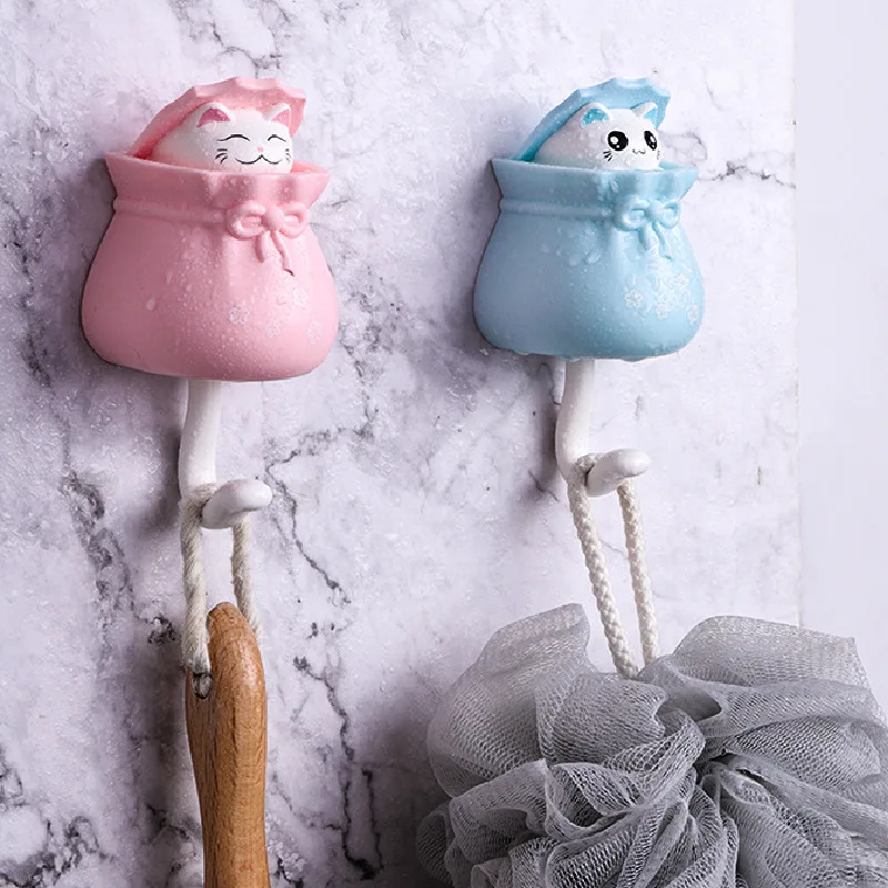 1pc Cute Decorative Hooks Cartoon Cat Key Holder Umbrellar Towel Hat Coat Hanger Rack Wall Mounted Animal Decorative Hooks