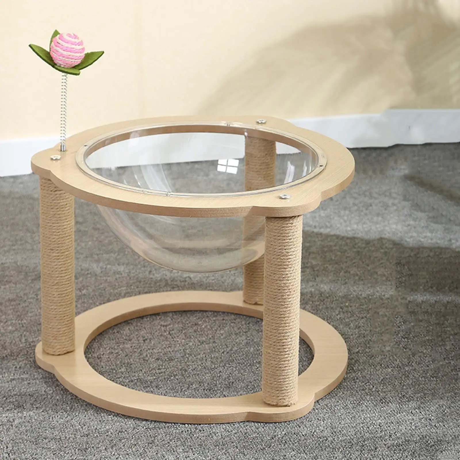 

Wood Capsule Cat Bed Small Pets Bed Freestanding Scratcher Toy Kitty Bed Kitten Nest for Indoor Cats Four Seasons Universal