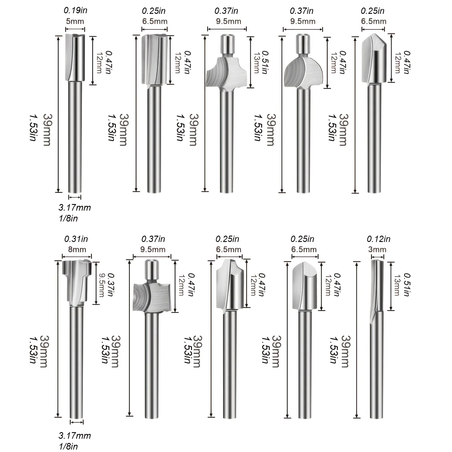 Woodworking Router Bit HSS Milling Cuuter for Dremel Rotary Tools DIY Wood Carbide Carving Engraving Trimming Drilling Carpentry