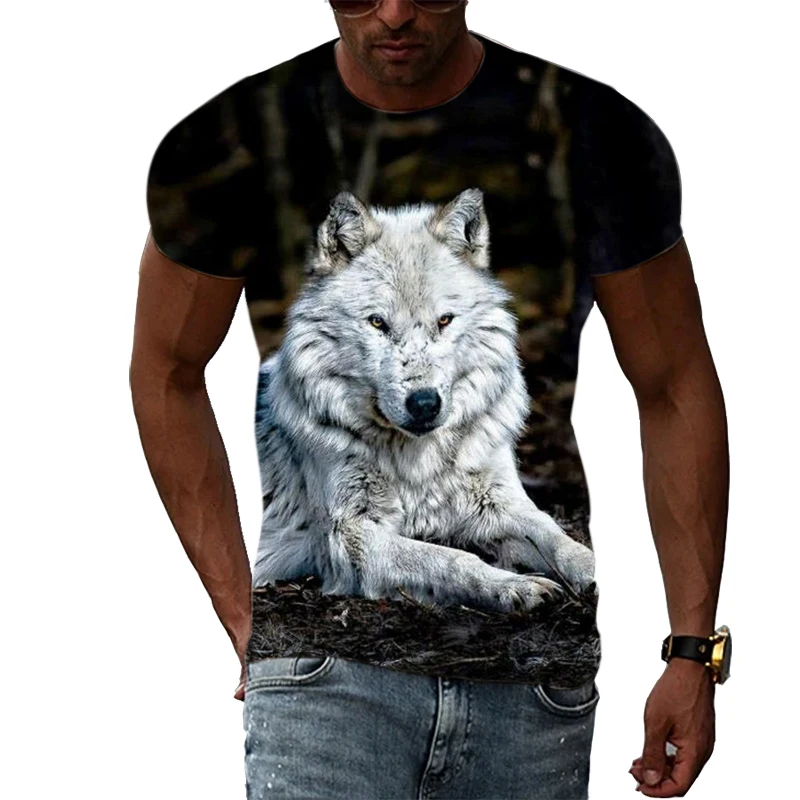 Summer Men Cool Animal Wolf graphic t shirts Casual Fashion Personality Print short sleeve t-shirts Hip Hop Harajuku T-shirt Top