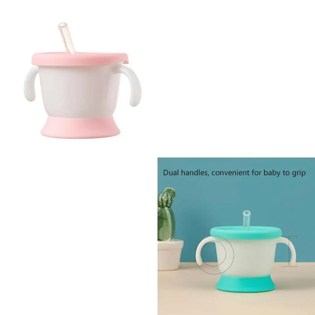 

Water Drinking Cup Silicone Cup Spoutless Cup Straw Cup Kid Cups with 2 Handles Leak Proof Training Cup 4XBC