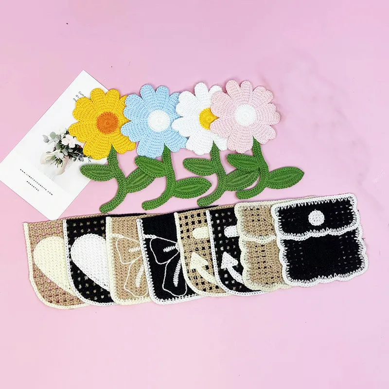 5PCS NEW Plant Floral Sticker Pocket Patches Sewing On Clothes Bag Denim Patches Fashion Washable Hollow Mesh Cartoon Stickers