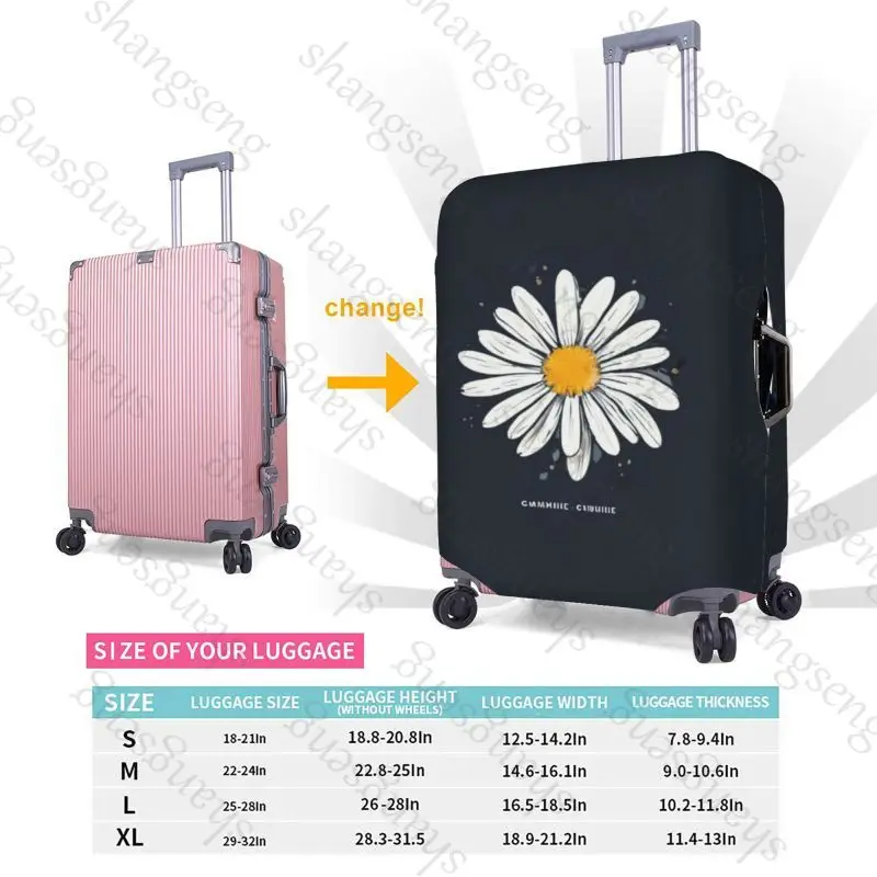 Daisy flowers Chamomile Travel suitcase protective case, suitcase cover elastic protection, washable Luggage cover, 18-32 in