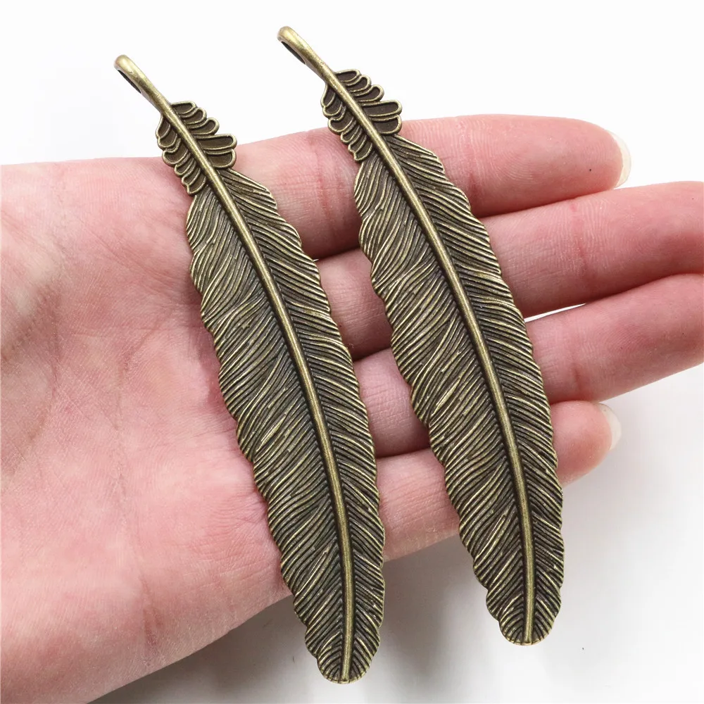 105x21mm 3pcs Antique Silver Plated  and Bronze Plated Feather Style Handmade Charms Pendant:DIY for bracelet necklace