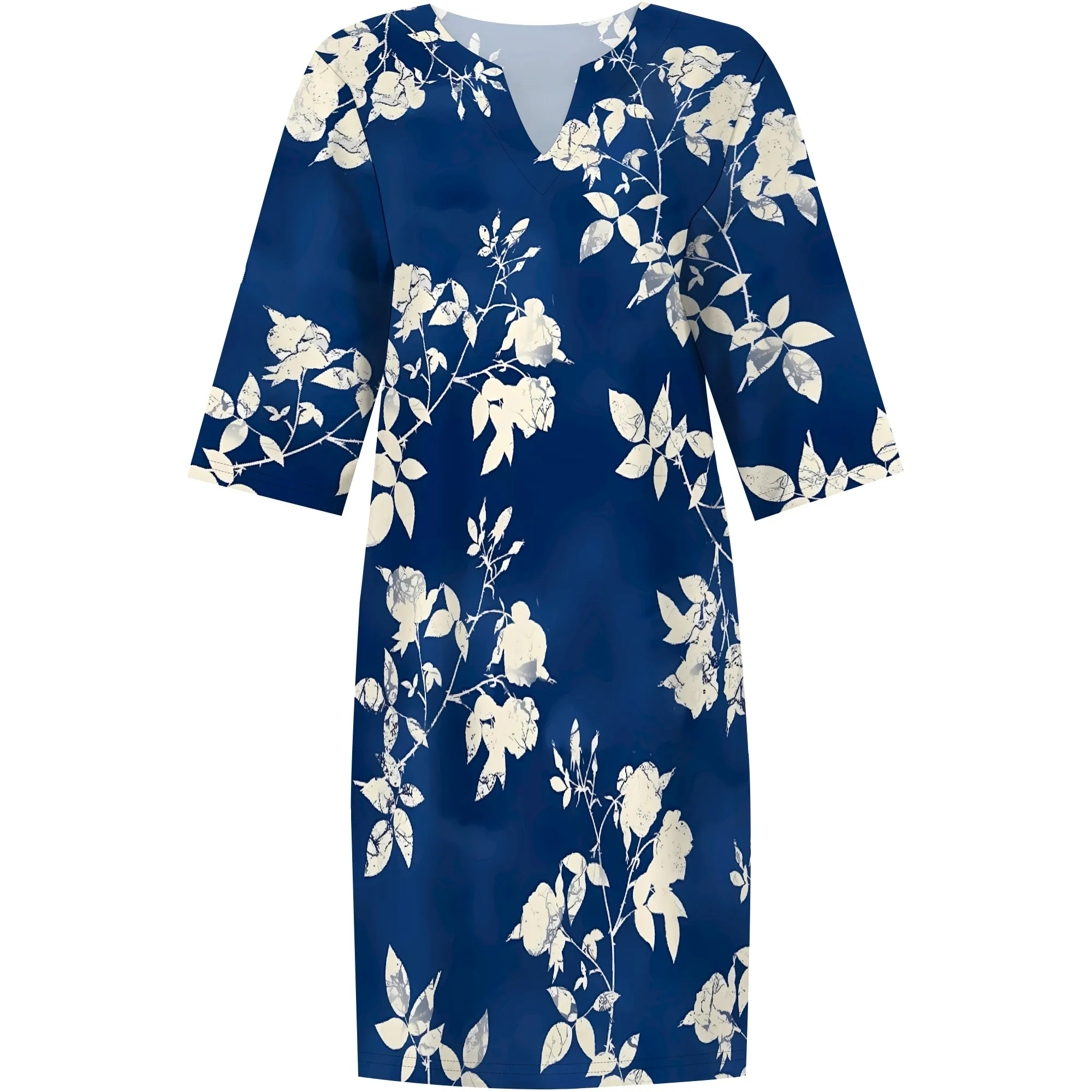 Nupusa Floral Print Dress for Women Standard Size Summer Casual V Neck Half Sleeve Dress