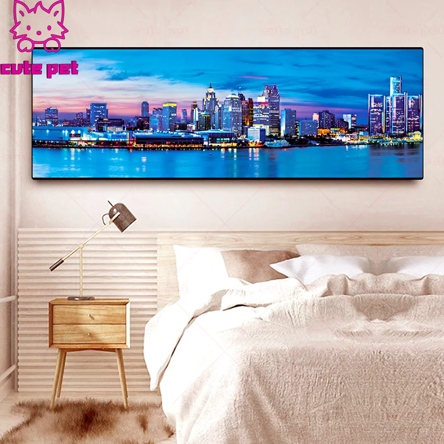 5D new arrival Diamond Painting American Cityscape Lake Skyline Diamond Mosaic Embroidery Full Drill Diy CrossStitch Decor large