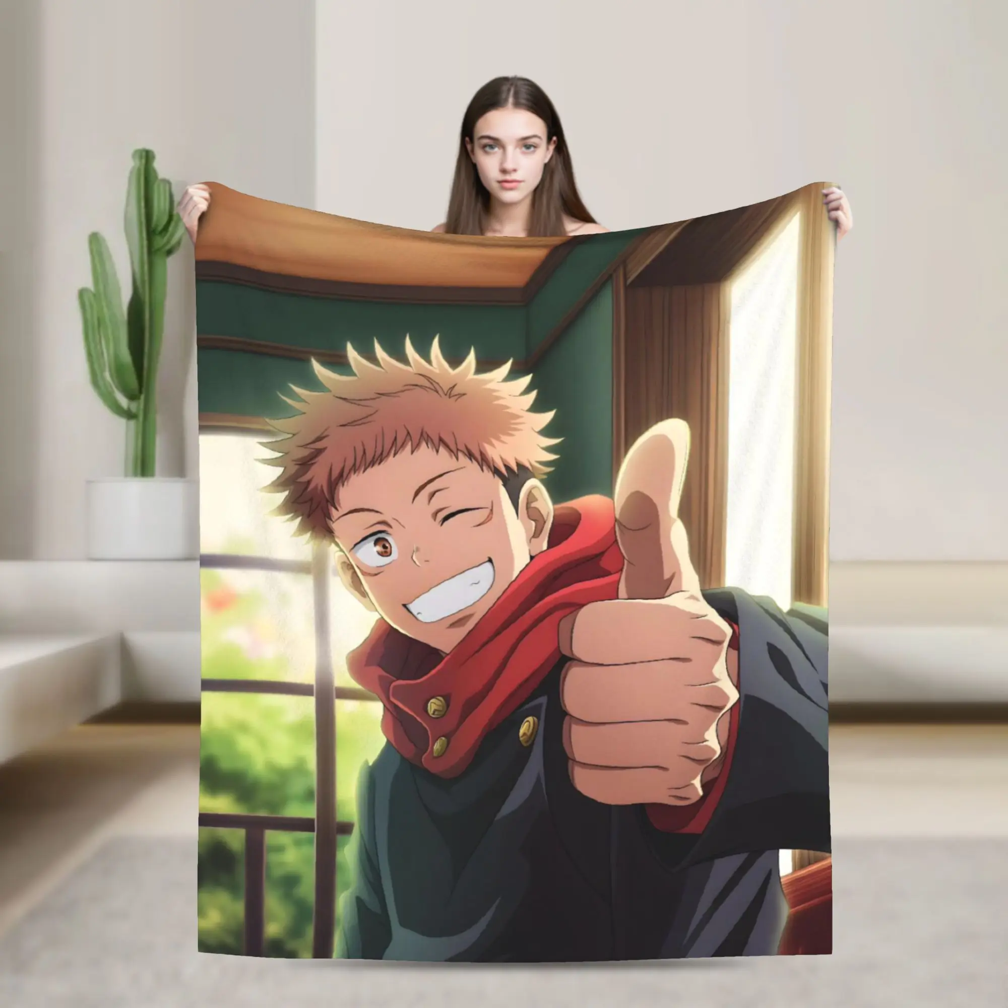 Super Soft Itadori Yuji  Throw Blanket Premium Fleece Flannel Lightweight  JJK Anime Bed Blanket Warm Plush Bedspread All Season
