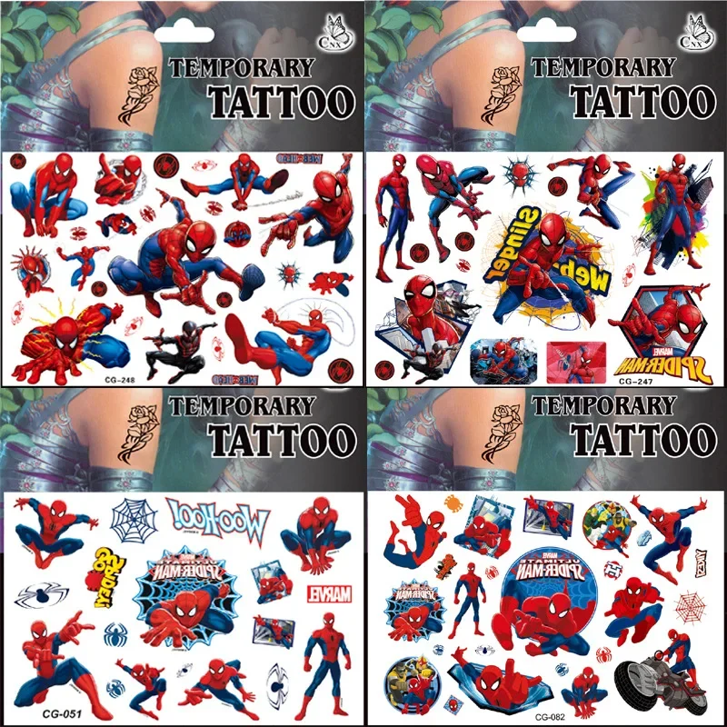 Marvel Tattoo Stickers Waterproof Cute Spider-Man Sticker Funny Anime Birthday Party Supplies Decoration Kids Gif