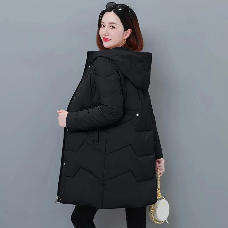 2023 New Korean Women Winter Hooded Parkas Jacket Lady Long Thicken Warm Down Cotton Padded Parka Overcoat Ladies Snow Outwear