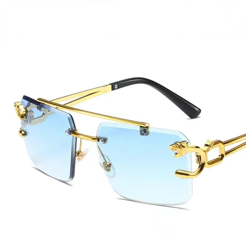 Fashion Rectangle Sunglasses for Men Women Rimless Square Shade Eyewear Frameless Vintage Square Glasses