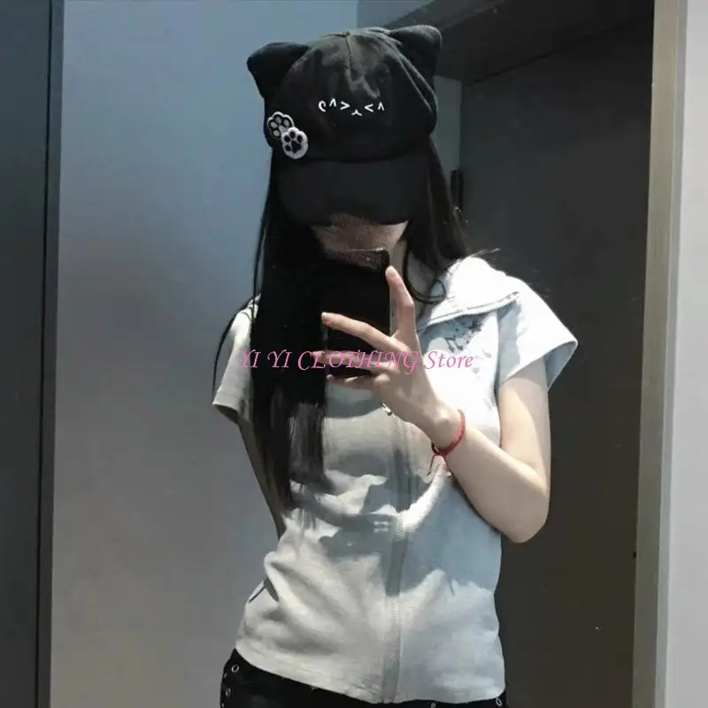 N5KF Street Dance Hat Cosplay Cats Ear Baseball Hat 2000s Hiphop Hat Shopping Headwear
