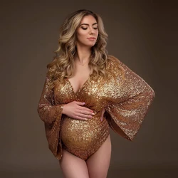 Maternity Photo Shoot Photography Dress For Women Sequins Bodysuit Private Photos Sexy Shiny Long Sleeve Jumpsuit Props Costumes