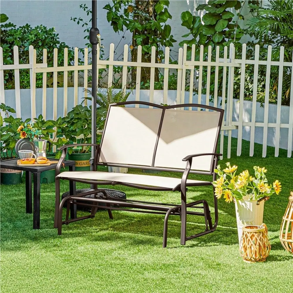 

2Seater Patio Glider Bench Outdoor Glider Chair With Metal Frame WeatherResistant Swing Glider Chair For Porch Balcony Garden B