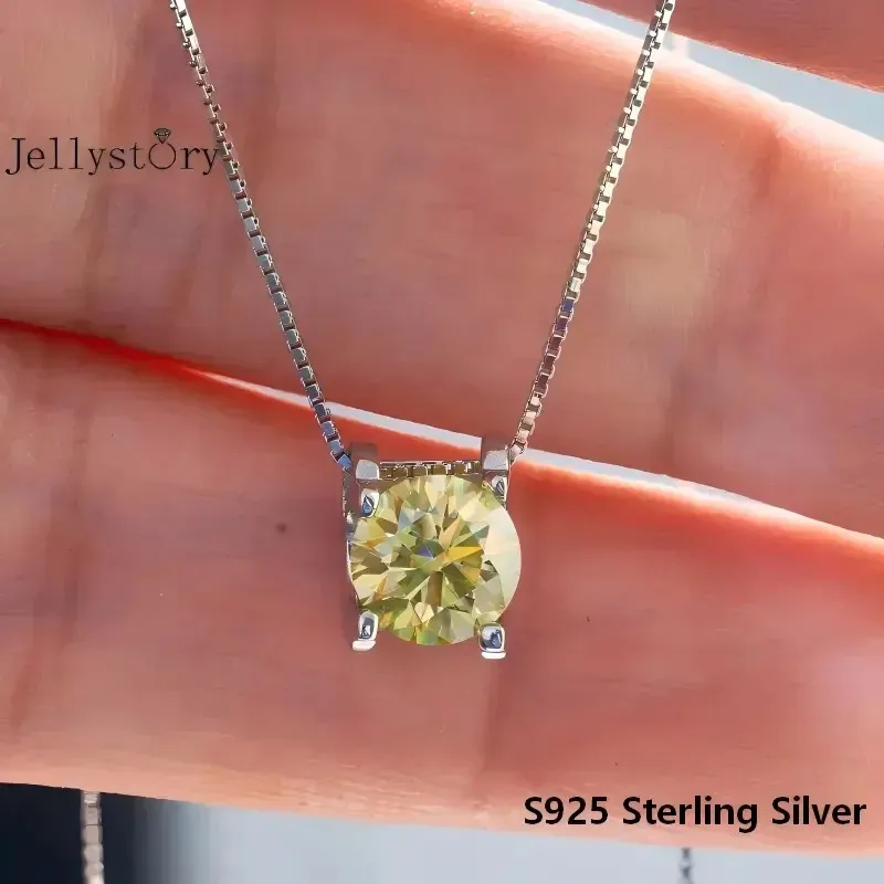 JellyStory 1ct Moissanite Pendant Necklace D Color VVS 3EX S925 Sterling Silver Chain For Woman Fine Jewelry Wedding Party Gift