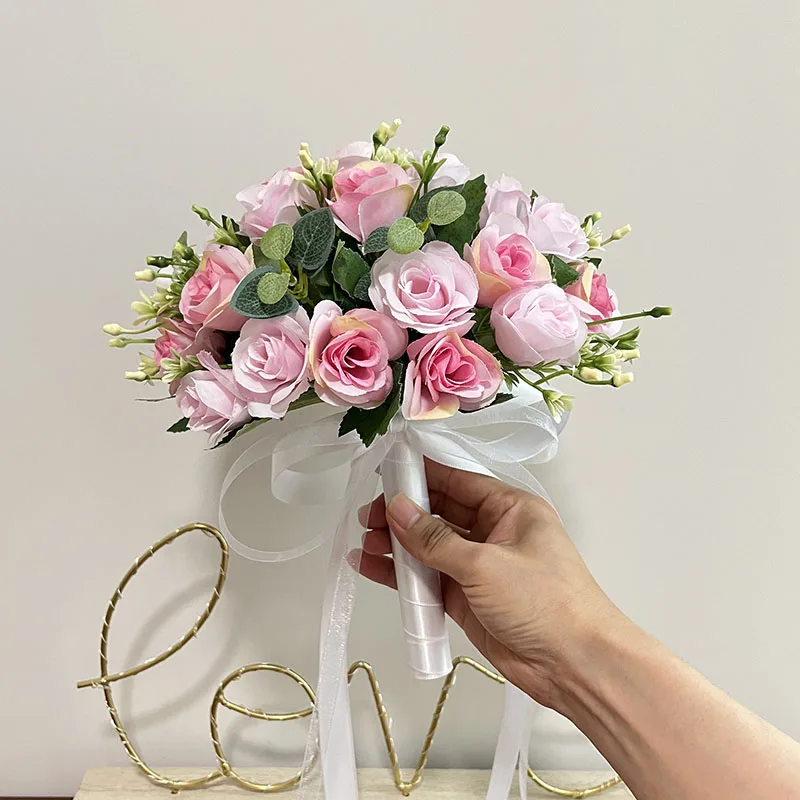 

Свадебный букет для подружек невесты, 17 см, маленькие шелковые розы, искусственные цветы, свадебные букеты на заказ, свадебные аксессуары Mariage