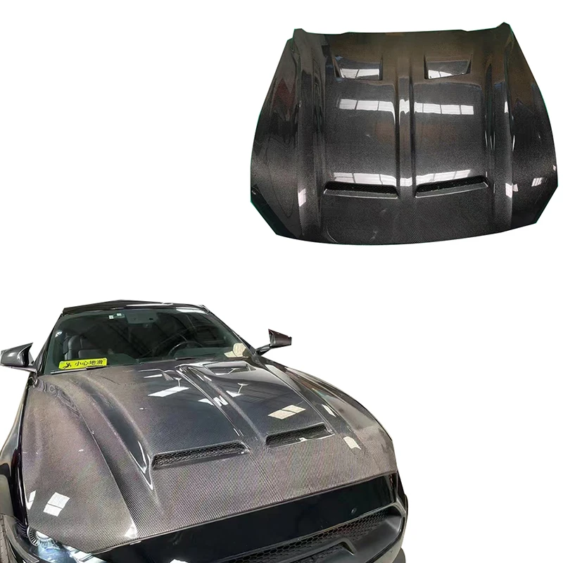 Super Snake Carbon Fiber Hood for 2018-2023 Ford Mustang Fiber Front Bonnet Auto Body Systems Engine Hoods