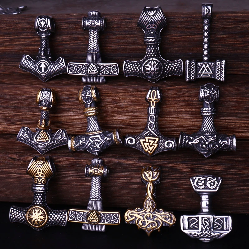 

Multi Style Beaded Viking Thor's Hammer Pendant Necklace Stainless Steel Necklace Men Biker Mjolnir Amulet Jewelry Dropshipping