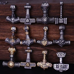 Multi Style Beaded Viking Thor's Hammer Pendant Necklace Stainless Steel Necklace Men Biker Mjolnir Amulet Jewelry Dropshipping