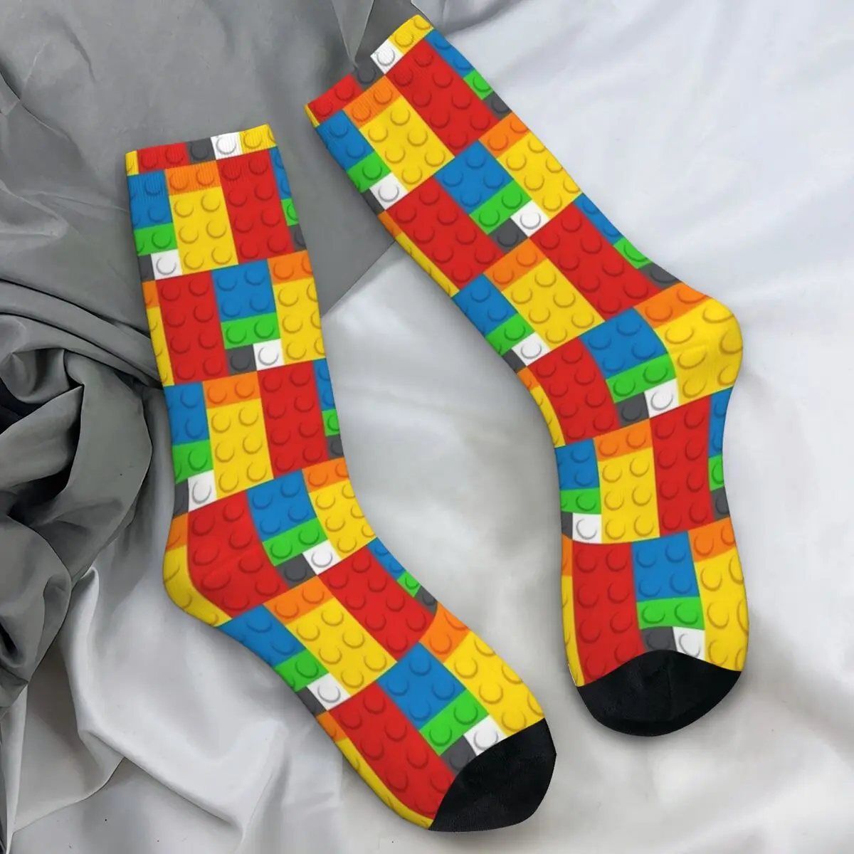 Women Men Socks Lego Texture 2 Colorful Building Brick Pattern Stockings Autumn Funny Medium Soft Socks Pattern Non Slip Socks