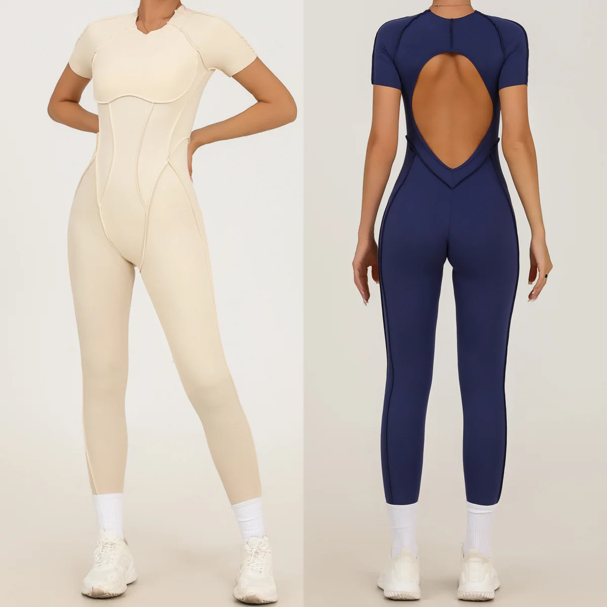 

Осенне-зимний женский цельный комбинезон на груди, одежда для йоги, спортивный комплект с короткими рукавами и открытой спиной, спортивный комплект, женские комбинезоны