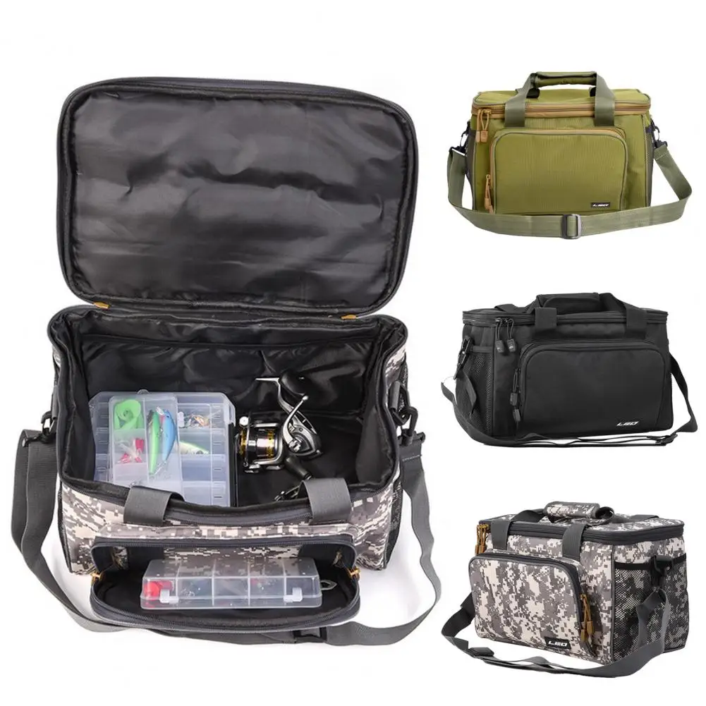 

600D Canvas Travel Storage Bag Waterproof Fishing Tackle Shoulder Bag Fishing Gear Hard Lure Storage Bag Fishing Tool Bait Bag