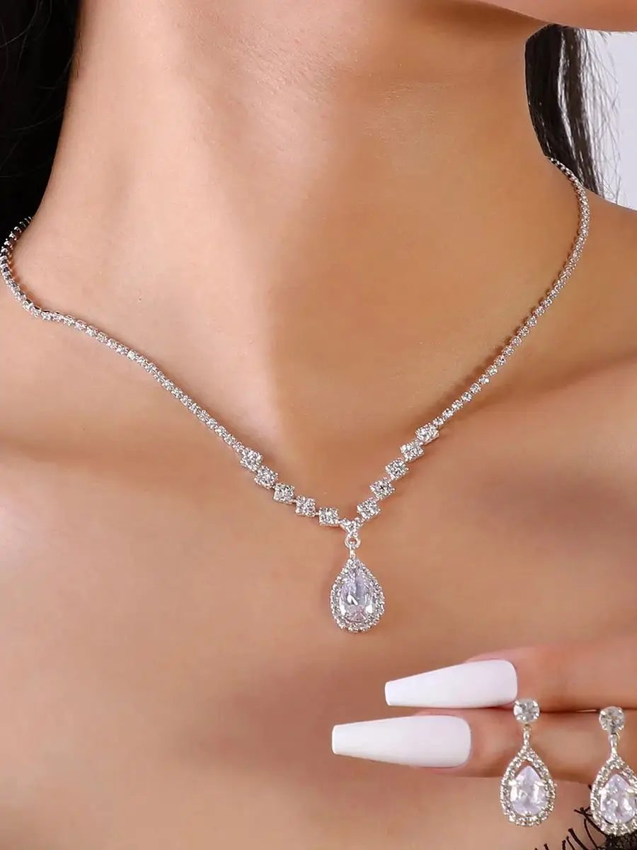 3 Bruiloftseizoen Damesmode Druppelketting en Oorbellenset Banketfeestaccessoires 4055 - afbeelding 2