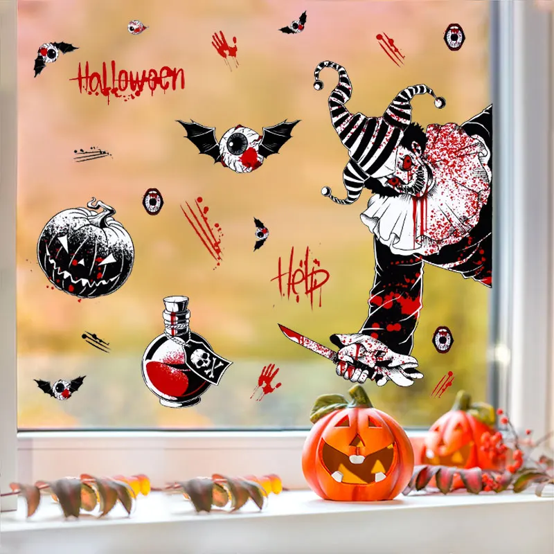 Halloween Horror Stickers DIY Home Decoration Pumpkin Ghost Skull Window Stickers Thrilling Haunted House Party Decor Wall Decal