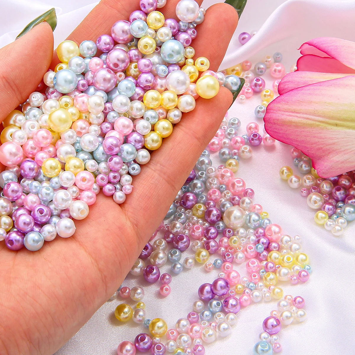 150Pcs Mix Size 3-8mm Beads With Hole Colorful Pearls Round Acrylic Imitation Pearl for DIY Jewelry Making Necklace Bracelet
