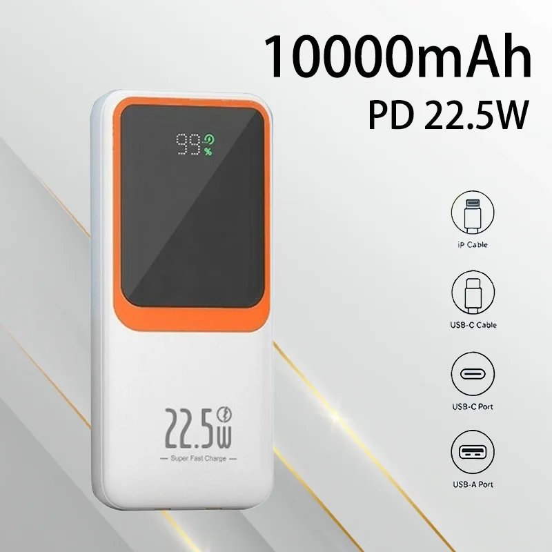 

10000mAh Large Capacity Power Bank Polymer Battery Super Fast Charging Built in Cable Portable External Battery Charger