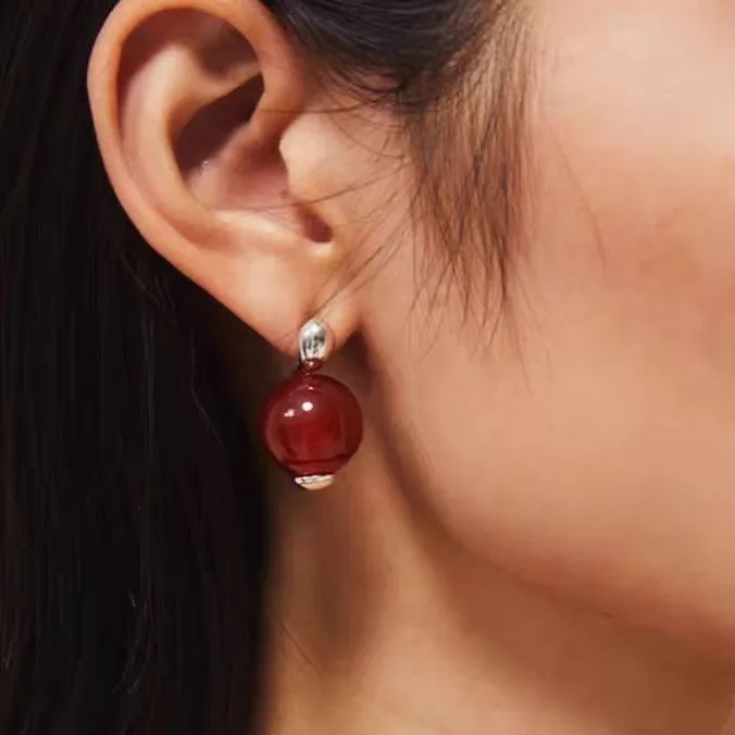 

Jenny&dave Fashionable Earrings Red Agate Earrings Fashionable Petite Bourgeoisie Niche Sweater Chain Women's Earrings Ear Cuff