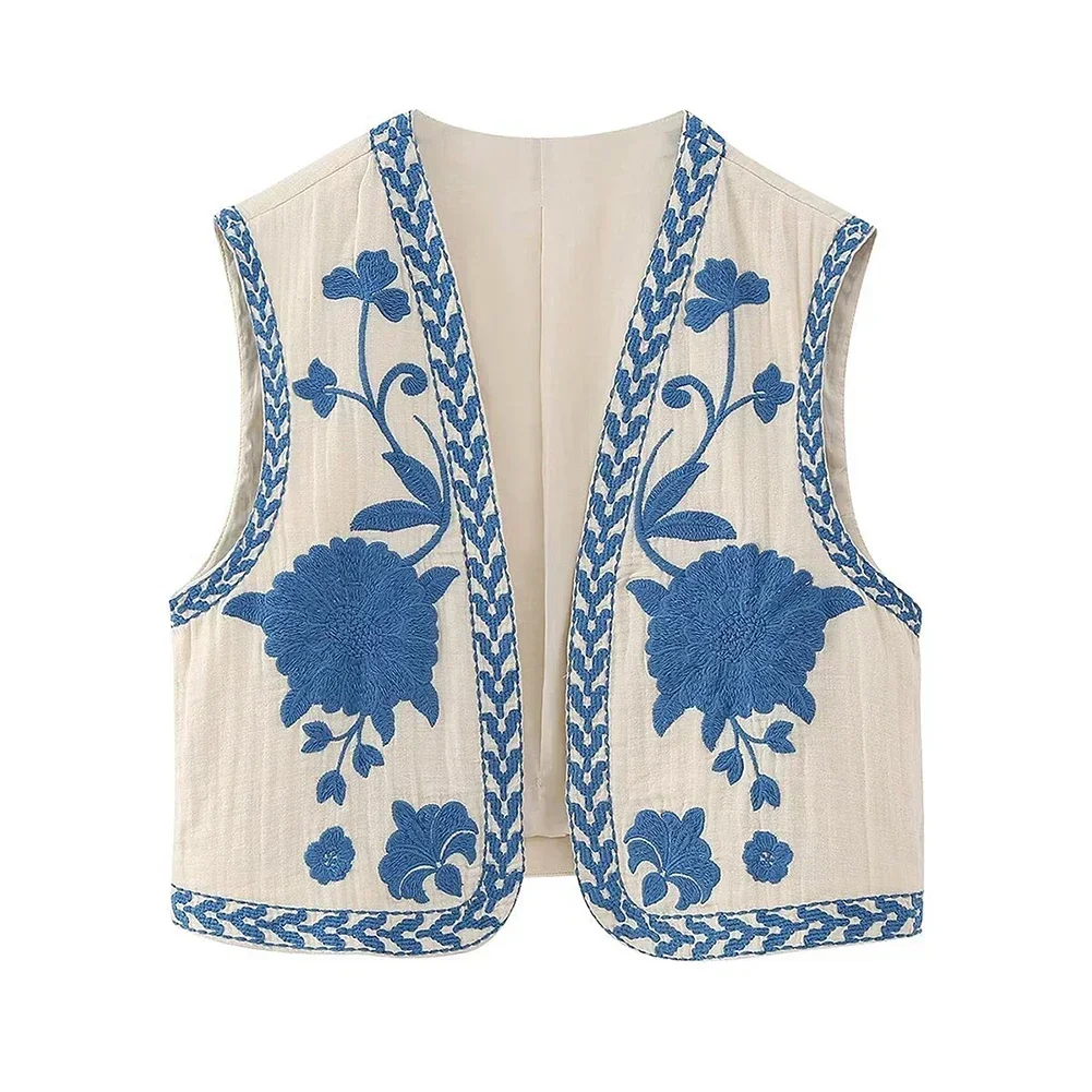 

Fashion Autumn Women's Vests Vintage Floral Embroidery Jacket Cardigan National Style Casual Ladies Waistcoat Tops