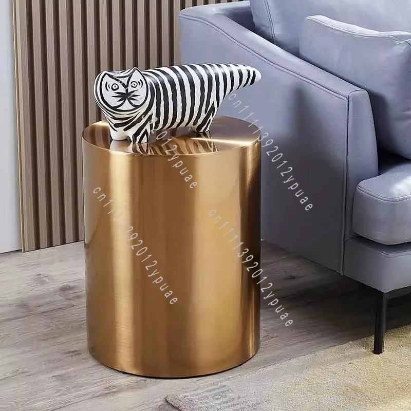 Nordic Stainless Steel Round Coffee Table, Brushed Finish Luxury Side Table with Storage Rack, Customizable Home Furniture