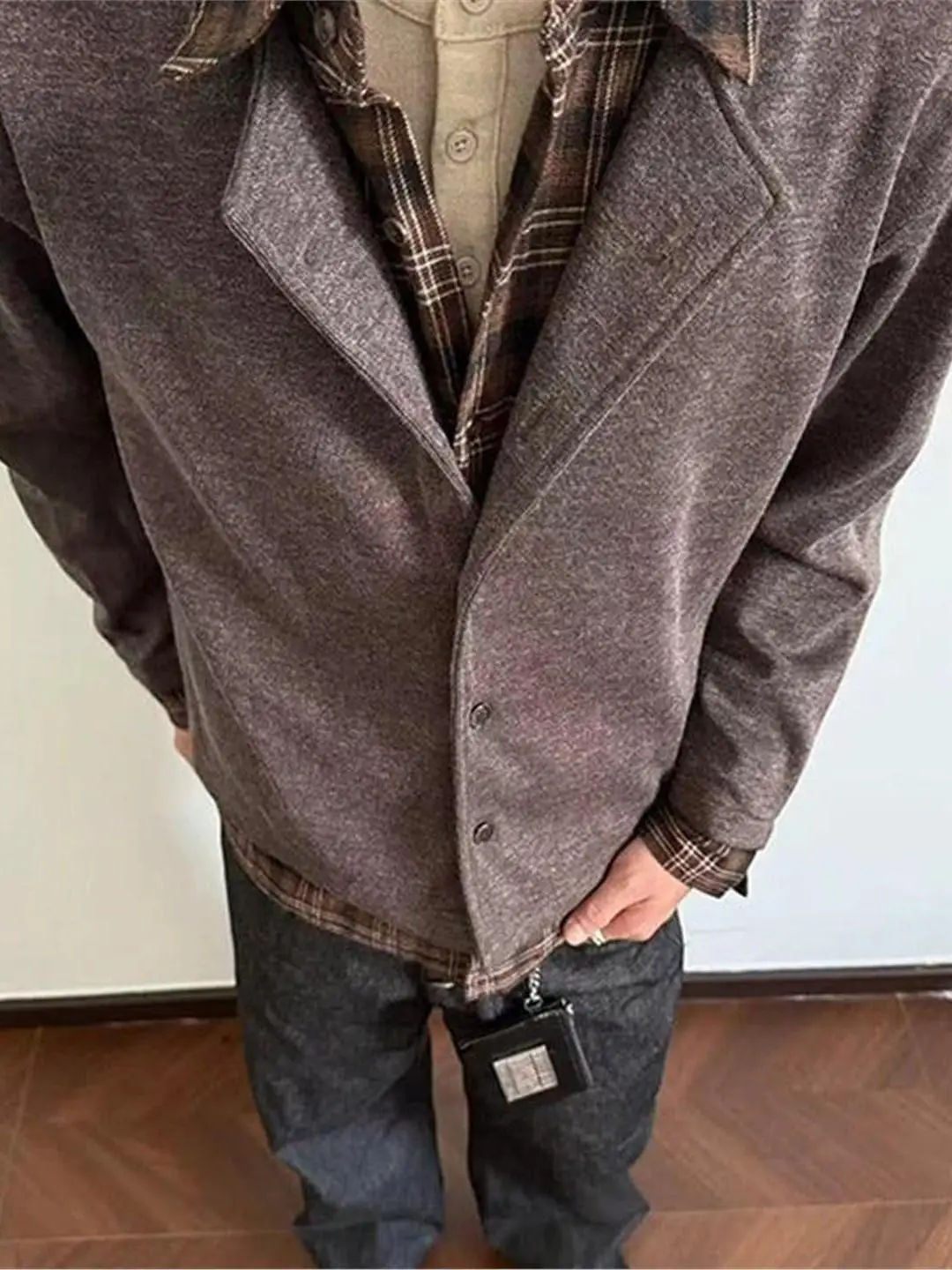 

Cleanfit Casual Long Sve irt Collared Fake Two-Piece Splice Design Spring Autumn ex Faionable Outerwear Sweatirt...